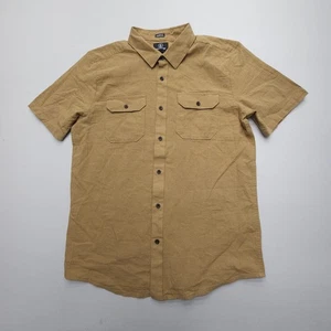 Volcom Classic Fit Button Up Mens Medium Brown Cotton Linen Woven Surf Skate - Picture 1 of 9
