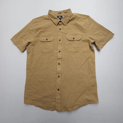 Volcom Classic Fit Button Up Mens Medium Brown Cotton Linen Woven Surf Skate - Image 1 of 4