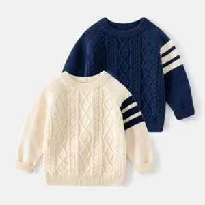 Long Sleeve Round Neck Knitted Sweaters Cotton Pullover Sweaters for Kids Boys - Picture 1 of 21