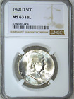 1948-D Franklin Half Dollar NGC MS63FBL Full Bell Lines Bright Luster PQ #F483C