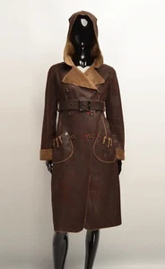 Cappotto vintage Cop Copine Y2K ecopelle scamosciata montone marrone con cintura taglia 36 - Foto 1 di 13