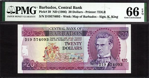 Barbados 20 Dollars ND (1988) Pick-39 GEM UNC PMG 66 EPQ - Picture 1 of 2