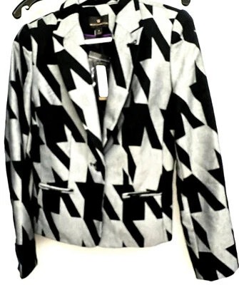 Chaqueta Worthington Mujer Negro Blanco Pata de Gallo Talla 4 Bolsillos Falsos Delanteros Foto 1 de 4