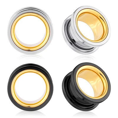 1 par de medidores de orelha de cor dupla aço cirúrgico parafuso encaixe plugues de túnel de carne 6-20mm - Imagem 1 de 4