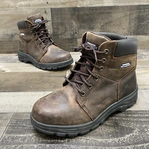 Skechers Relaxed Fit Memory Foam Womens Brown Leather Steel Toe Boots Size 10. - Picture 1 of 7
