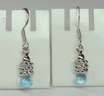 Edle 3,0 Carat Blautopas Briolette Schliff Ohrhänger 925 Silber Topasschmuck Ede - Bild 1 von 4