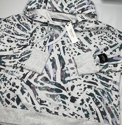 Calvin Klein Performance Hoodie Sweatshirt Pullover Crop Gray Camo Women XL NWT  - Image 1 of 4