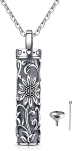 Sunflower Celtic Urn Necklace for Ashes Bar Keepsake Pendant 925 Sterling Silver - Picture 1 of 5