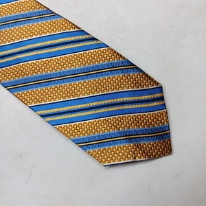 BRUNO PIATTELLI ROMA 100% Silk Hand Made Tie Necktie Gold Blue Metallic Striped - Picture 1 of 6