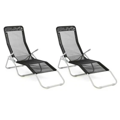 Gartenliege 2er Set Kippliege 160 cm Textilene schwarz Armlehne Stahl Bäderliege - Bild 1 von 4
