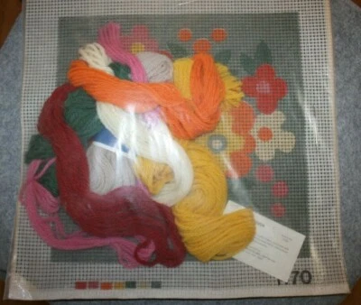 NIP Flowers from Switzerland Needle Art Cushion Cover 14"x14" Wool Yarn Imported - Image 1 of 4