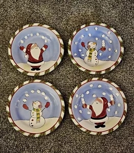 Vtg Tabletops Unlimited 4 Ceramic "Snowballs" Santa Snowman Plates Handpainted - Picture 1 of 8