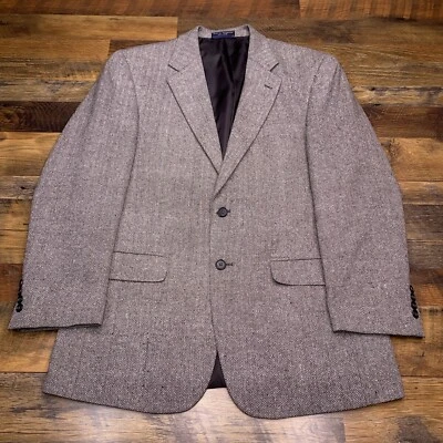 Vintage Haspel Sport Coat Mens 42R Black White Herringbone Silk Blazer  - Image 1 of 4