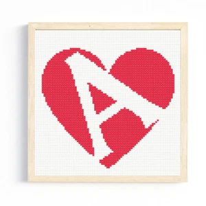 A Monogram in Heart Cross Stitch Pattern/Chart, Initial Letter Personalised - Picture 1 of 2