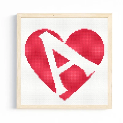 A Monogram in Heart Cross Stitch Pattern/Chart, Initial Letter Personalised - Image 1 of 2