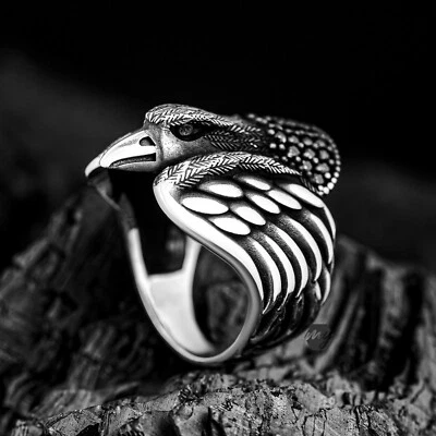 925 Sterling Silver Black Micro Stone Eagle Figure Men's Ring - Image 1 of 4