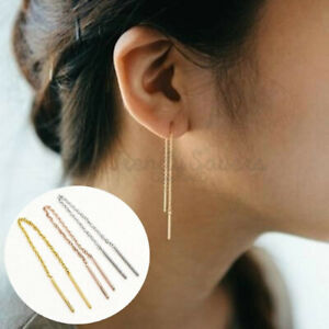 925 Silver Antiqued Leaf Pull Through Ear Thread Threader Dangle Earrings UK