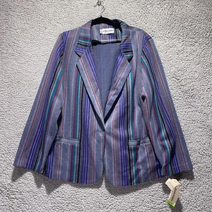 Alfred Dunner Purple Multicolor Striped Blazer Jacket Size 40 (Chest 46) - Picture 1 of 8