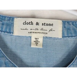 Vestido Camisa Anthropologie Tela y Piedra XS Denim Azul Cambray Volantes Usado en Excelente Condición - Imagen 1 de 7