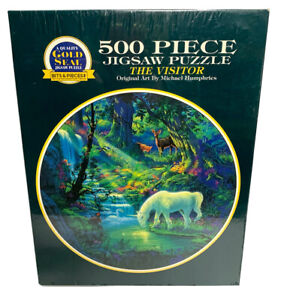 Unicorn in Forest Puzzle 500 Piece ROUND "The Visitor" New Sealed Jigsaw Fantasy