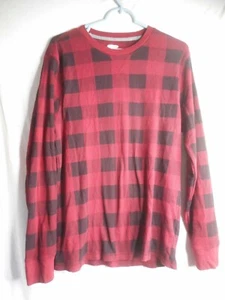Burgundy Black Checked Old Navy Long sleeve Thermal T shirt Top Sz L - Bild 1 von 5