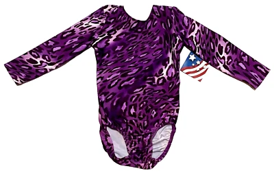 Motionwear Leotard Leo Bodysuit Purple Leopard Print Stretch Nwt New Girl M 6 7 - Image 1 of 4