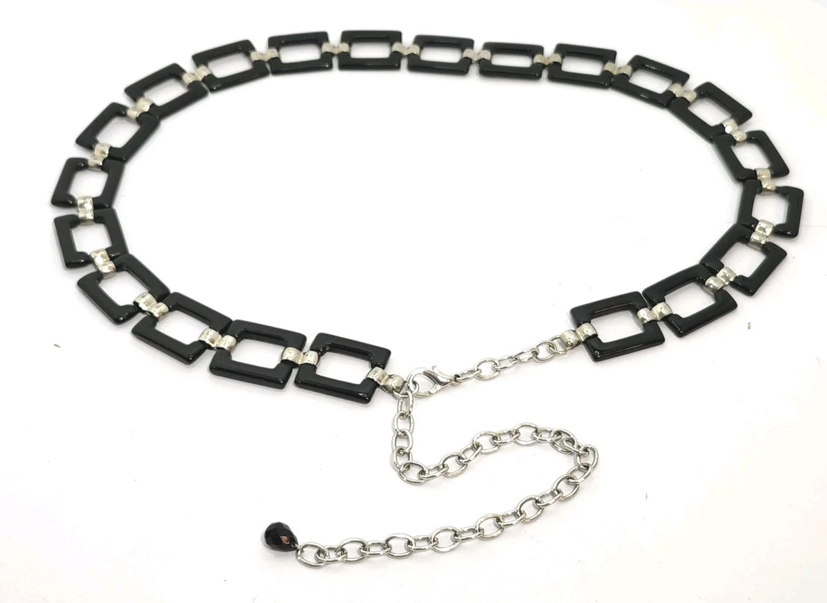 Vintage Lucite or Bakelite Chain and Squares Belt Black Lucite Rectangle and Circle Link Belt 38 - 34.5  main image 3