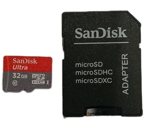 Sandisk Ultra 32GB Micro SDHC 1 Memory Card with San Disk Adapter - Picture 1 of 2