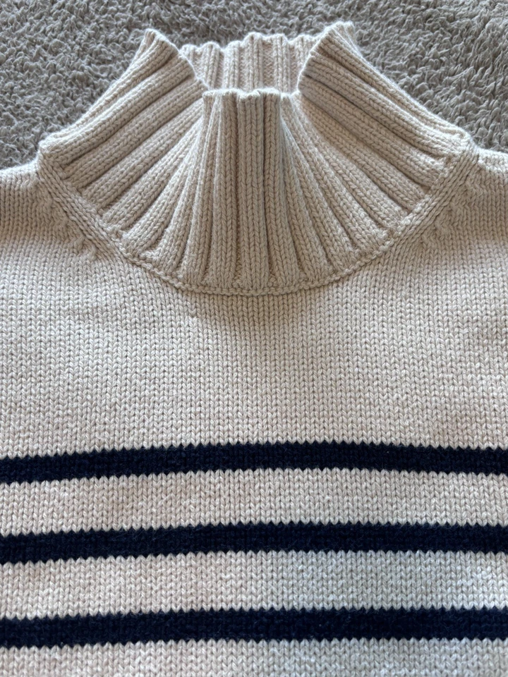 J.CREW COTTON TURTLENECK SWEATER IN STRIPE - IVORY & NAVY - SIZE SMALL - Image 1 of 4