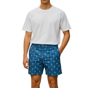 J Crew Gramercy Dark Navy Blue Flamingo Print 9” Inseam Chino Shorts Size 33 - Picture 1 of 6