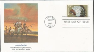 Scott 2501 FDC - 25 cent - 1990 - Historic Indian Headdress - Assiniboine - FDOI - Picture 1 of 2