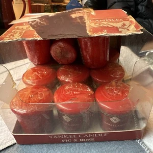 Yankee Candle "FIG & ROSE" Floral Rojo 12 Velas Votivas, Raro Aroma Retirado - Imagen 1 de 7