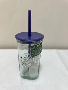 New Starbucks 2025 Recycled Triangle Glass 16oz Cold Cup Tumbler Purple - Picture 1 of 4