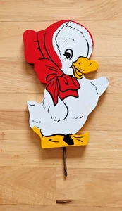Vintage Wooden Yard Duck On Stake Garden Painted 14" - Picture 1 of 4