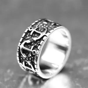 SMITH Mens Womens Nautical Marine Anchor Wide Band Ring For Men Women Size 6-14 - Picture 1 of 4