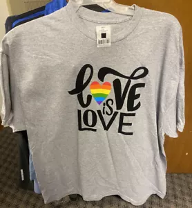 BRISCO BRANDS MEN'S LOVE IS LOVE GRAY T SHIRT M,L,XL,XXL NWT - Picture 1 of 3