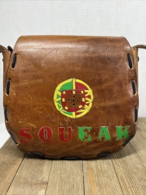 Vintage Handmade HandTooled Leather Purse Shoulder Bag Floral Word “Squeak” - Image 1 of 4