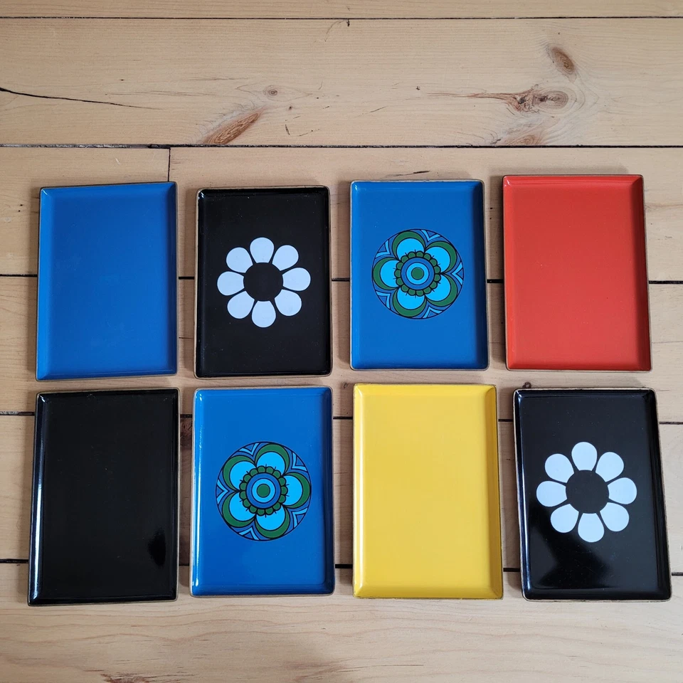 Набор из 8 винтажных MCM 70-х психоделический мод лак лотки тарелки Японии середины века - Изображение 1 из 4