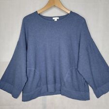 J. Jill Purejill Top Pullover Blue Waffle Knit Cotton Cashmere Relaxed Pockets M