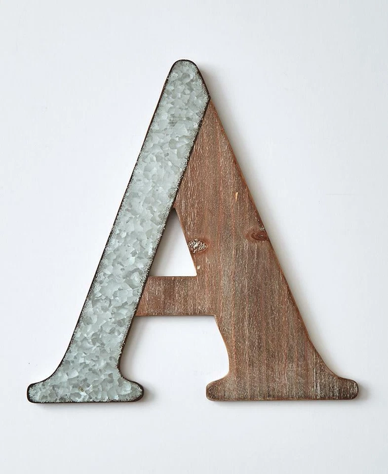 "A" MONOGRAM LETTER GALVANIZED WOODGRAIN FINISH DECORATIVE WALL HANGING - Image 1 of 1
