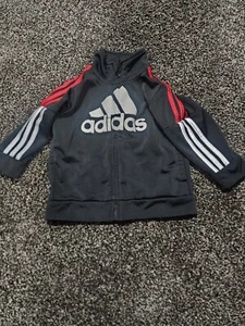 Adidas track jacket Black 3 Red Stripes Size 12 Months Full Zip Up Sports 1 Year - Picture 1 of 6