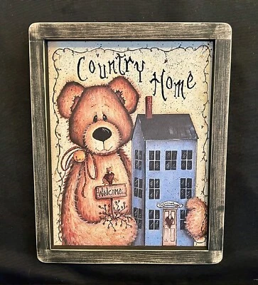Primitive Country Print *COUNTRY HOME* black handmade frame 9 1/2" x 12" - Image 1 of 3