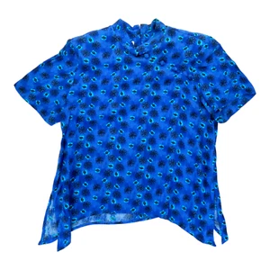 Vintage Karin Stevens Women's Blue Rayon Short Sleeve Blouse Size 10 - Picture 1 of 6