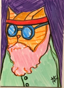 Original ACEO Cat Painting Collectible Doctor Funny Folk Art By Samantha McLean - Picture 1 of 1