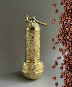 Turkish Coffee Espresso Grinder Mill Manual Fat Ball Embossed 19 cm Height Gold