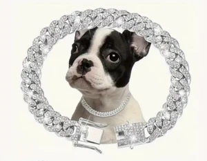 Silver rhinestone cuban dog necklace Size 3x - Picture 1 of 3