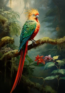 Quetzal Bird Print, Jungle Print, Wall Art Decor, Tropical Wild Bird Poster - Picture 1 of 4