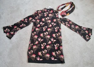 MADRE DI PERLA abito donna floreale stampa zebrata tubino nero taglia 4 - Foto 1 di 1