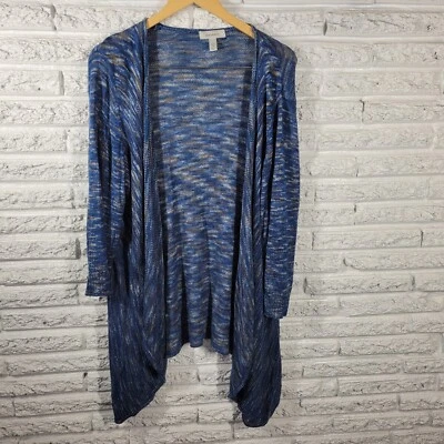 Dress Barn Womens Sweater 2X Plus Cardigan Duster Open 3/4 Sleeve Blue Soft - Image 1 of 4