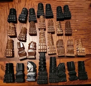 Aztec Style Carved Stone Chess Replacement Pieces Tan Black  READ DESCRIPTION  - Picture 1 of 5